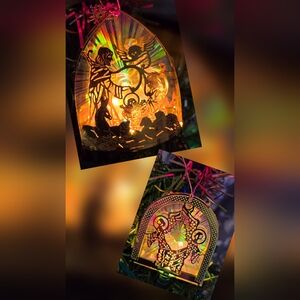 2 Vintage Christmas Diorama Bulb COVER Prism Ornaments Manger Scene & Angels